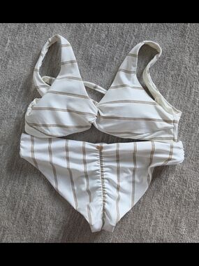 PQ Swim Striped Cream & Gold Bikini Set